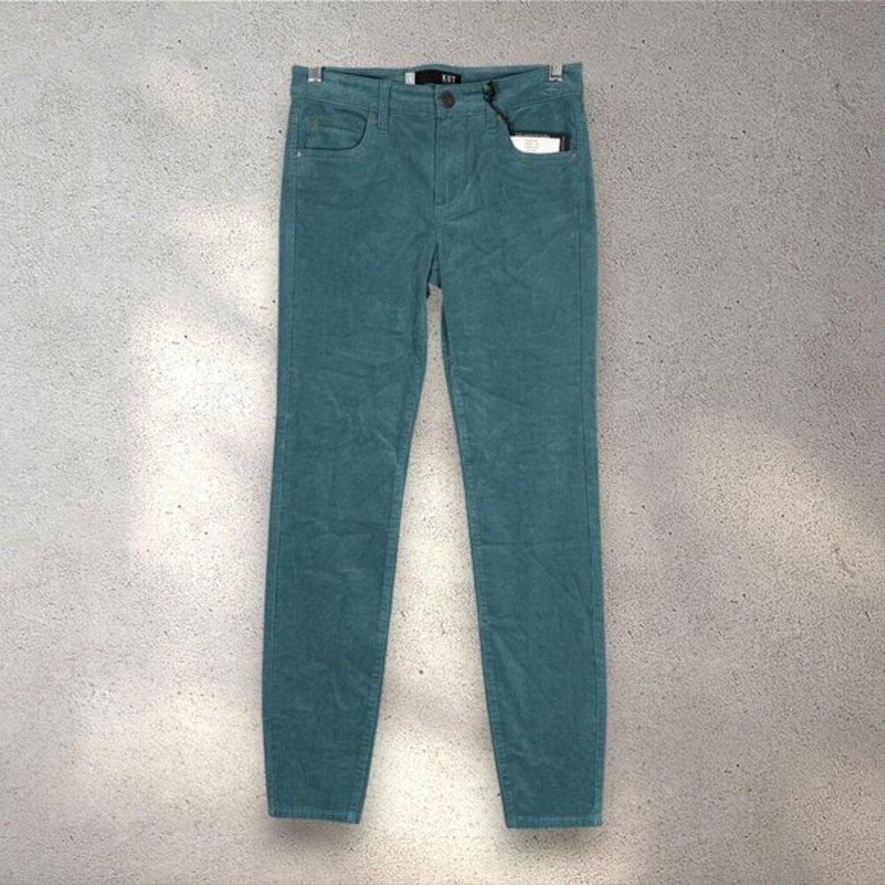 KUT from the Kloth Diana Fab Ab Skinny Pants Women's 0 Teal High Rise Corduroy